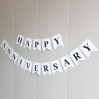 (ร้านไทย) ป้ายครบรอบ HAPPY ANNIVERSARY แต่งงาน ธง MARRY ME มินิมอล สำหรับตกแต่งงานปาร์ตี้ ลูกโป่ง
