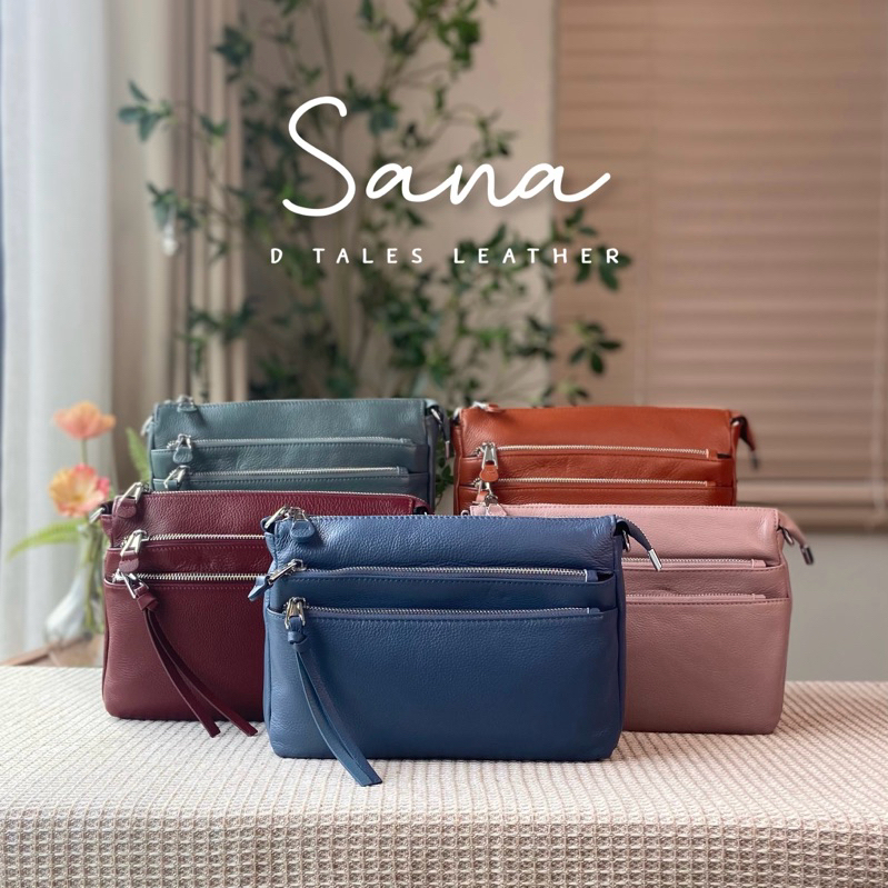 DTALES Sana หนังวัวแท้ กระเป๋า3ซิป ใส่ไอแพดมินิได้ กระเป๋าสะพายช่องเยอะ จุได้เพียบ