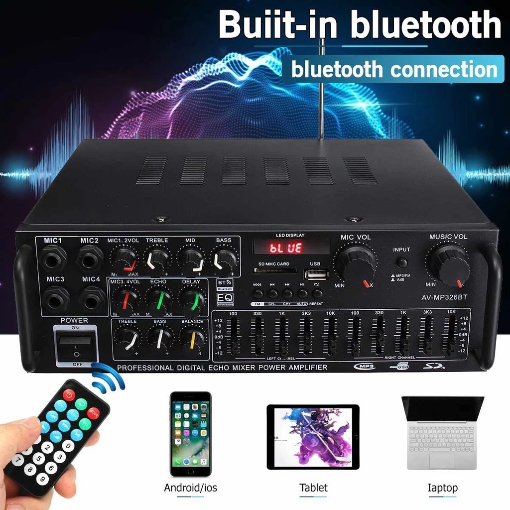 🔥COD🔥Sunbuck Home Power Amplifier Built-in Bluetooth 1600WATTS 12V / 220V-240V AV-326BT Power Amplifier Home Amplifier