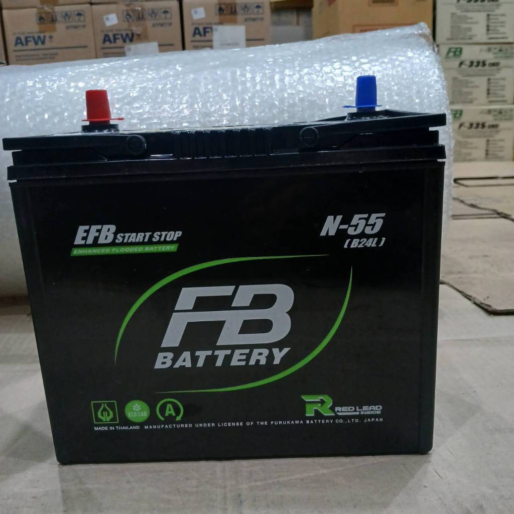 แบตเตอรี่รถยนต์ FB รุ่น N55 / EFB 55 Ah. พร้อมใช้ ไม่ต้องเติมน้ำ สำหรับรถเก๋งที่มีระบบ ISS