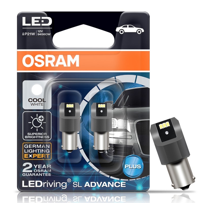 OSRAM หลอดไฟ LED ขั้วเขี้ยวตรง P21W 12V 2.5W รุ่น SL ADVANCE แสงสีขาว (9456CW)