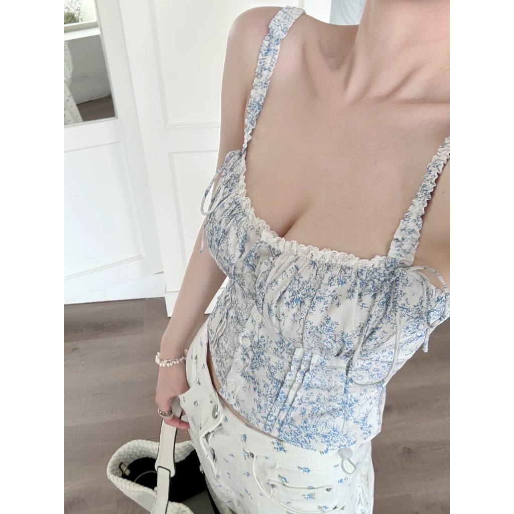 ส่งทันที Cici NO(J1768)เสื้อสายเดี่ยว detail กระดุมแต่งด้านหน้าสายไม่สามารถปรับได้มีแต่งลูกไม้เล็กๆมินิลูกคุณหนูลูกคุณใจ - รูปที่ 3