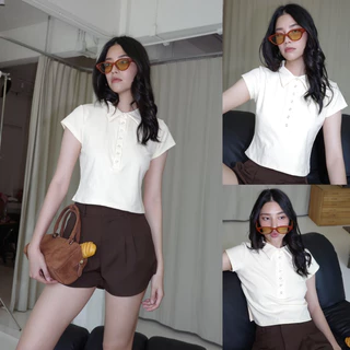 (ไม่ผลิตเพิ่ม)BEMYCHIC เสื้อโปโลทรง baby tee รุ่น hally top