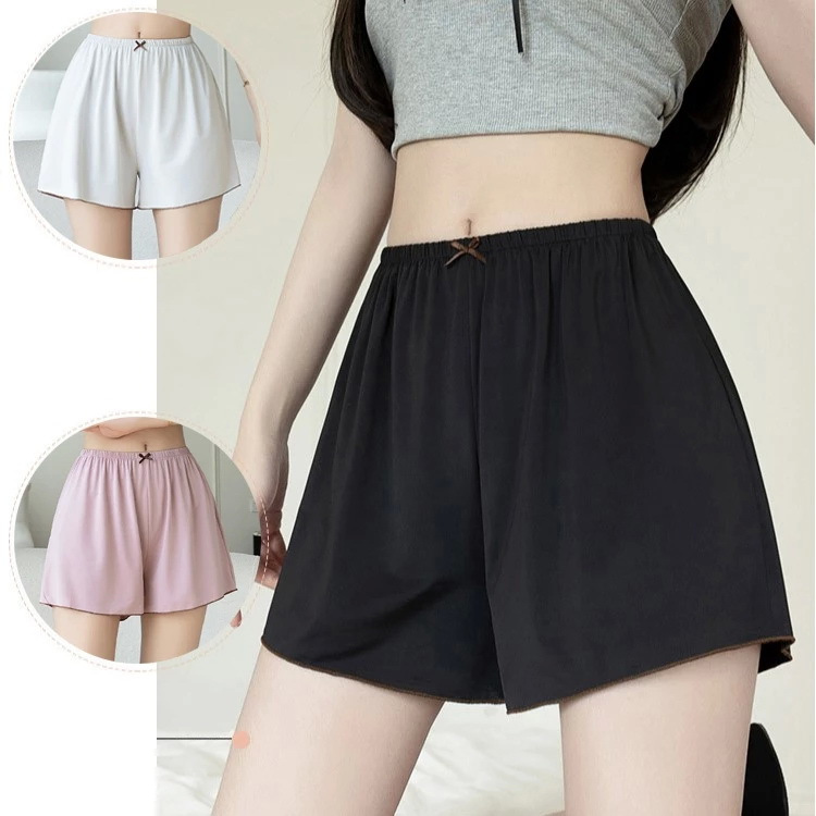 C08 กางเกงขาสั้น M-4XL ขอบสีมีโบว์ ซับใน ใส่นอน ผ้านิ่มสีพื้นใส่สบาย เอวยืดหยุนได้ดี พร้อมส่ง กางเกงไซส์ใหญ่ กางเกงคนอวบ