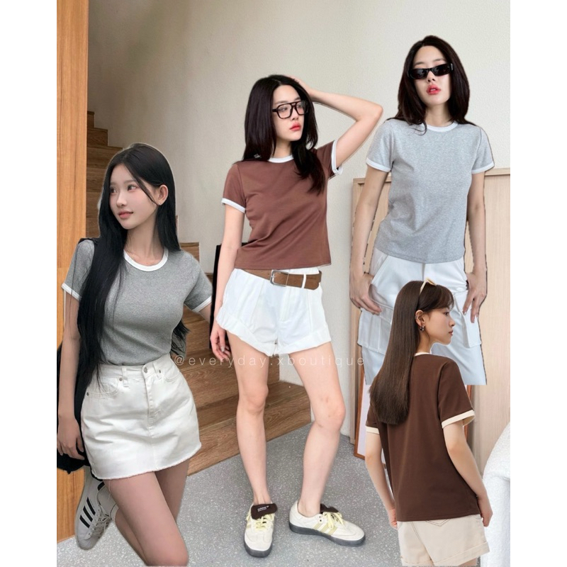 Basic crop top 🍩🩶(290฿) เสื้อครอปแขนสั้น ผ้าคอตตอนเนื้อนิ่มยืดหยุ่น ใส่สบาย ทรงนี้แมทช์ง่าย ใส่ได้ตลอดโทนสีเบสิค valen