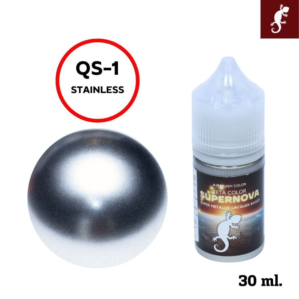 ZETA Colors สีแอร์บรัช สีเงินเงา แวววาว ไม่หมอง/ดำ สูตรอะคริลิคแลคเกอร์แห้งเร็ว Super Fine Metallic Lacquer Base30ml