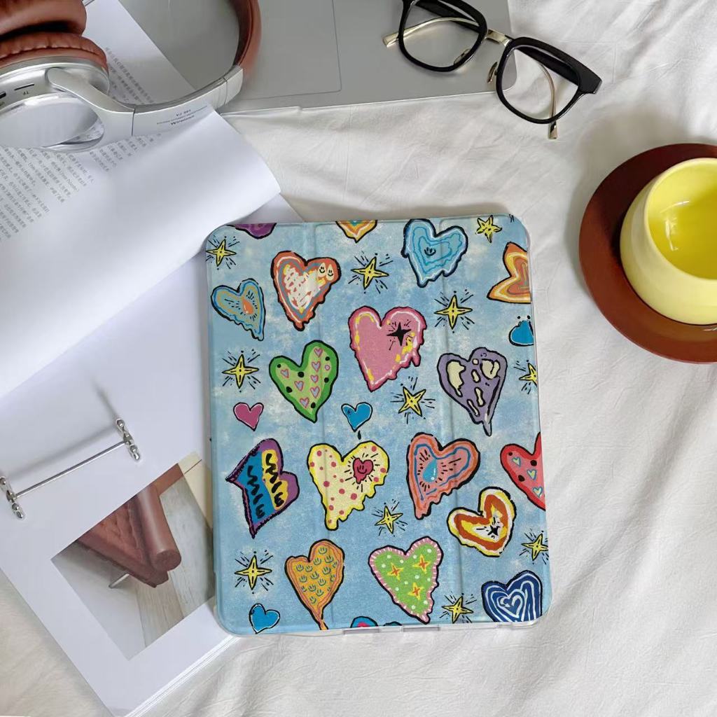 เคส iPad Air6 Gen10 วัสดุ TPU กราฟิตี้รูปหัวใจ Air7 ใส่ปากกาได้ Gen9 mini7 สีฟ้าอ่อน Air5 ​​Gen11 - รูปที่ 3