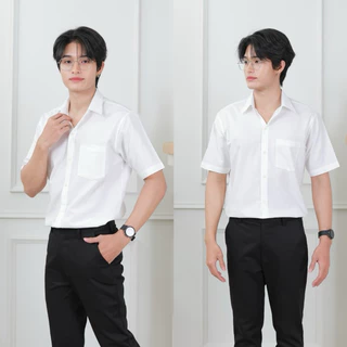 เสื้อนักศึกษาแขนสั้นชาย[คอปก/คอจีน]รอบอก”36-56”(ผ้าคอมทวิว/ผ้าไมโคร)สีขาวนวล/สีขาวสว่าง