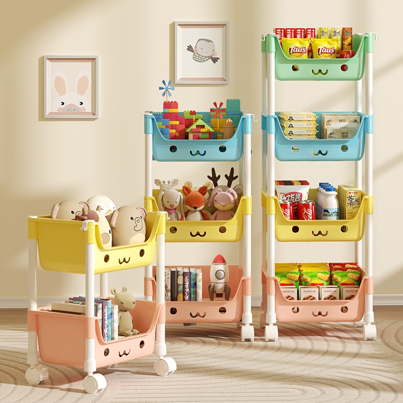 [ชั้นการ์ตูนน่ารัก] ชั้นวางของเล่น สีพาทเทลมีล้อหมุนได้ 360 องศา ความจุสูง ชั้นวางอเนกประสงค์