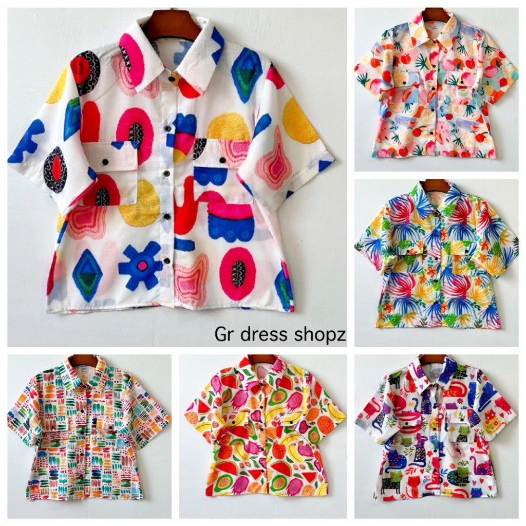 ป้าย Princess เสื้อเชิ้ตแขนสั้นผ้าคอตตอนแต่งกระเป๋าคู่ อก 40 นิ้ว  อยาว 20 นิ้ว