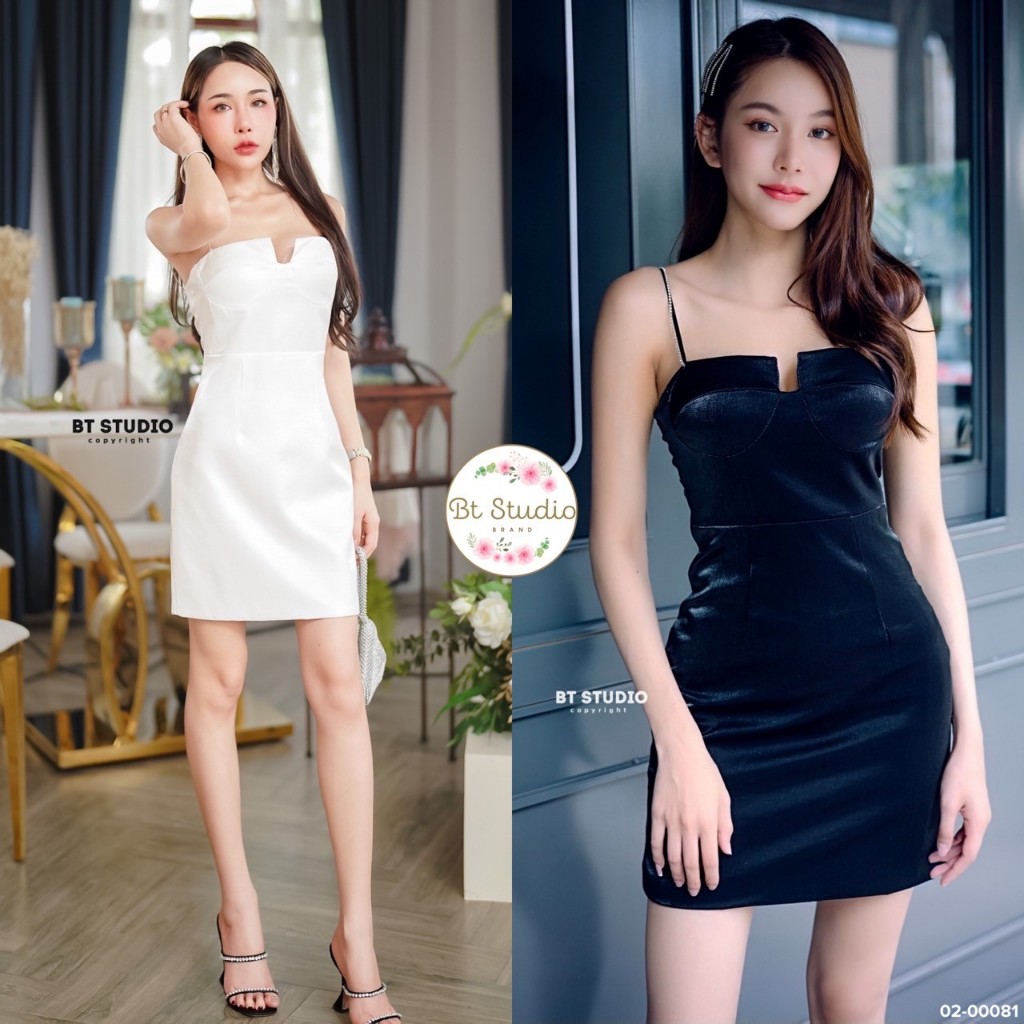 BT 02-00081 งานลดราคา เคลียร์สต็อก ราคาพิเศษ เดรสสั้นสายเดี่ยวแต่งสายเพชรซ้อนสายเส้นเล็ก งานเนื้อผ้า