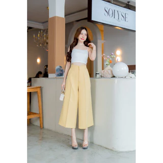 ️กางเกงขากระบอกใหญ่เอวสูง 7ส่วน️ ซิปหน้า ผ้าเปเป้ (S-3XL) ยาว33-34"