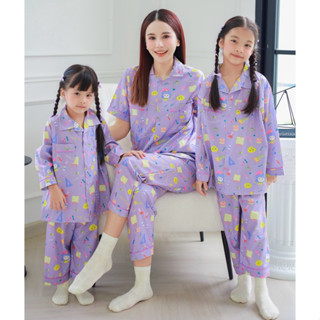 [ ส่งฟรี 🔥 ]  ชุดนอน ลายน้องเพ้นท์สีม่วง ชุดครอบครัว mildPai…