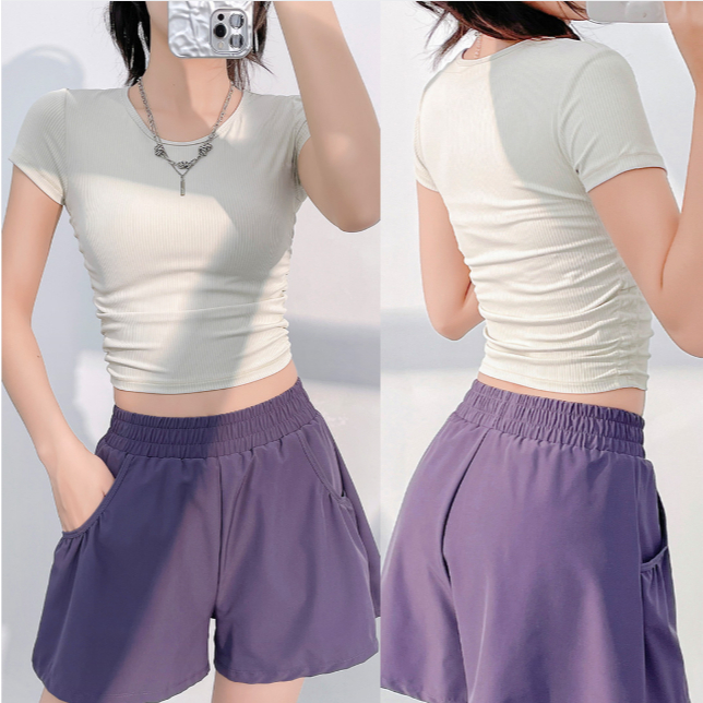 ArayaLady เสื้อครอปแขนสั้น เสื้อออกกำลังกายแขนสั้น จั๊มเอว ทรงสวยใส่สบาย AT-JYTD001 - รูปที่ 4