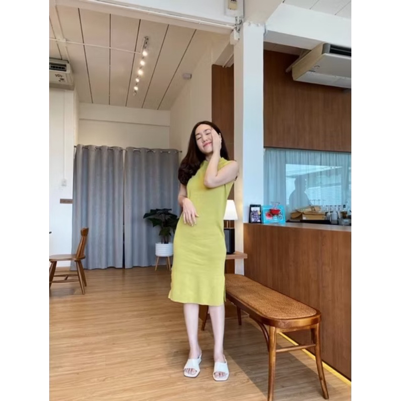 93favorsofficial เดรสแขนกุดผ้า Knit สีเลมอน