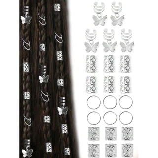 ห่วงแต่งผม ตัวหนีบแต่งผม จี้ผีเสื้อ+หนีบคละแบบ สีเงิน 35 ชิ้น พร้อมส่ง! (#P3-1554)