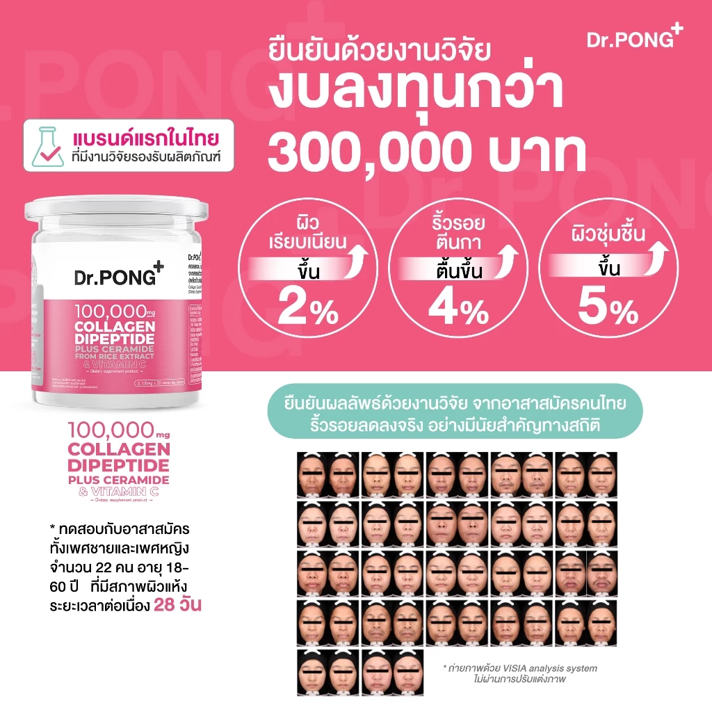 [ช้อปครบ รับฟรี]  Dr.PONG 100,000mg Collagen Dipeptide Plus คอลลาเจนไดเปปไทด์ ลดเลือนริ้วรอย ดูดซึมง่าย thumbnail 5