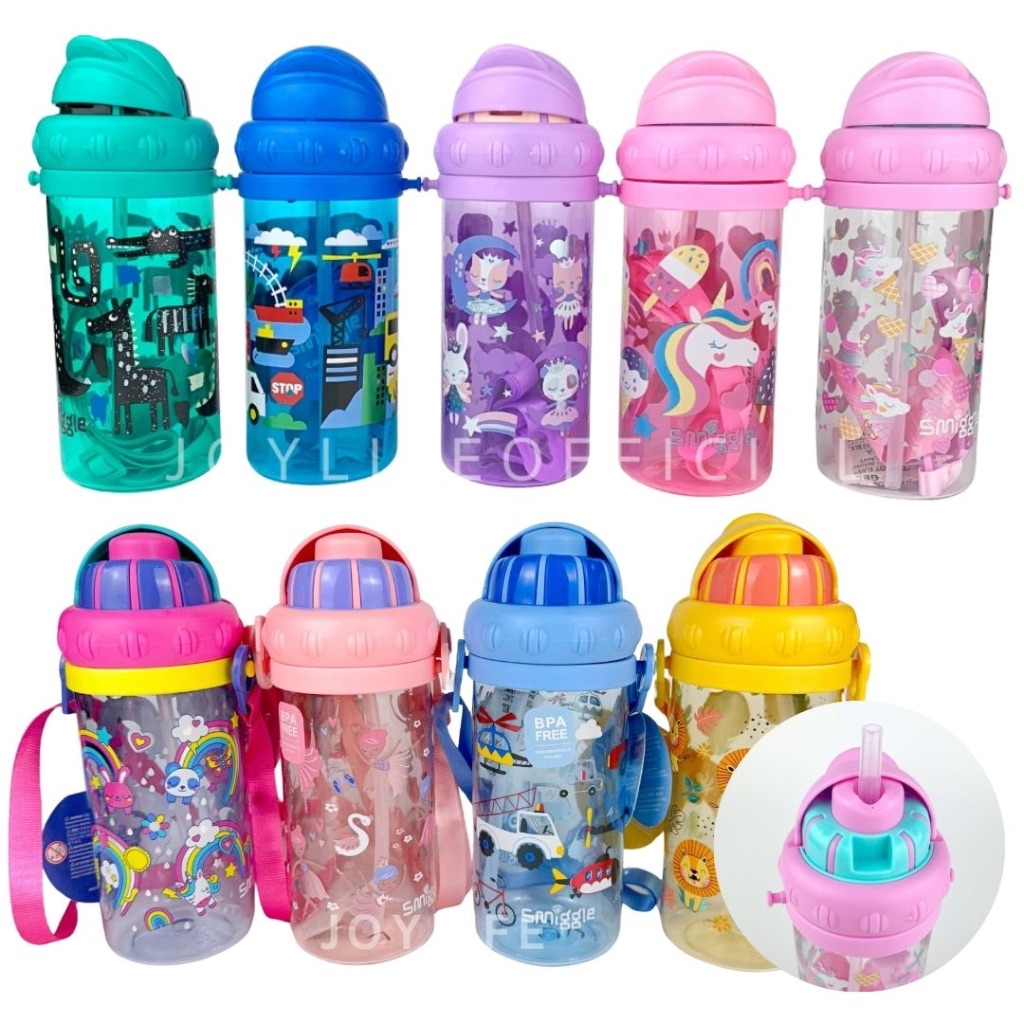 กระติกน้ำเด็กหลอดเด้ง 430ml. มีสายสะพาย ขวดน้ำลายการ์ตูน ไปโรงเรียน BPA Free Water Bottle