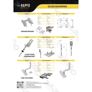 อุปกรณ์ติดตั้ง แผงโซล่าเซลล์ end clamp ,mid clamp, L-feet, rail splice, ground lug, ขาปรับองศา ตัวยึดรางซีแพค ฯลฯ