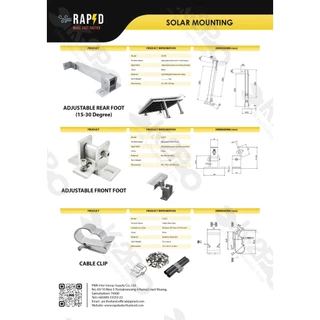 อุปกรณ์ติดตั้ง แผงโซล่าเซลล์ end clamp ,mid clamp, L-feet, rail splice, ground lug, ขาปรับองศา ตัวยึดรางซีแพค ฯลฯ