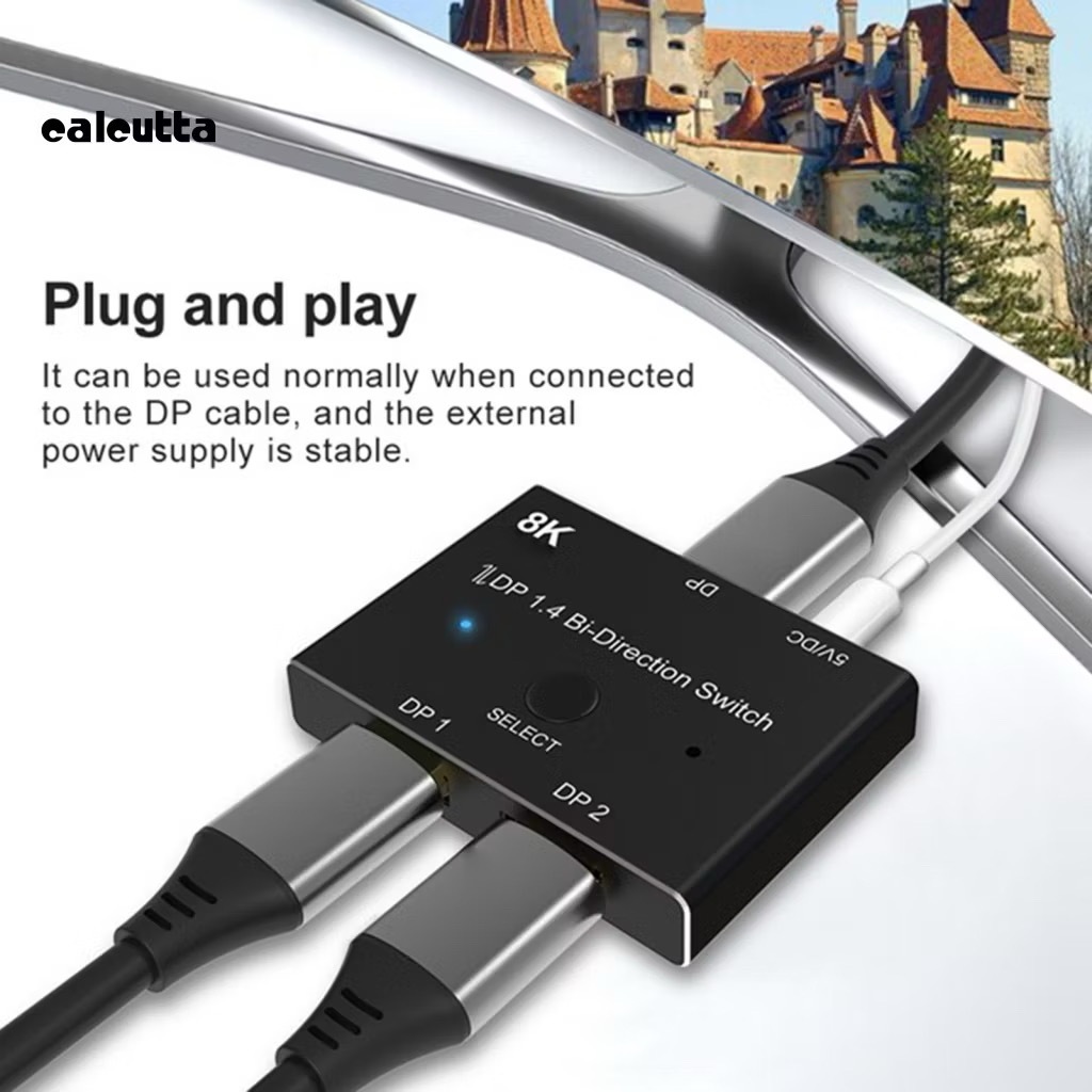 DP Switch 2 in 1 out 8K 60Hz / display Splitter 1 In 2 Out รองรับ 8K 30Hz