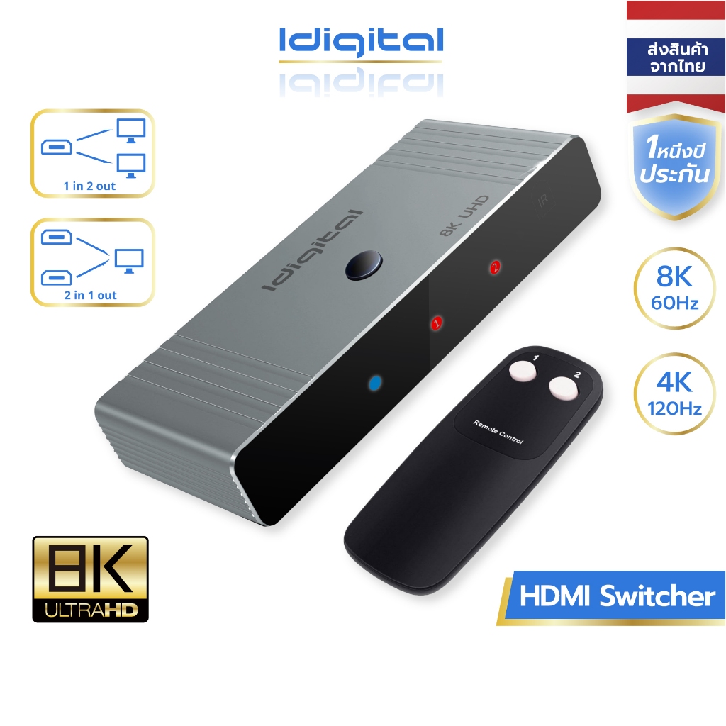 ⚡ส่งจาก กทม⚡Idigital ตัวสลับ HDMI Splitter, Switcher, อะแดปเตอร์แปลง, 4K 120Hz, 8K 60Hz,  PS4/5, Swi