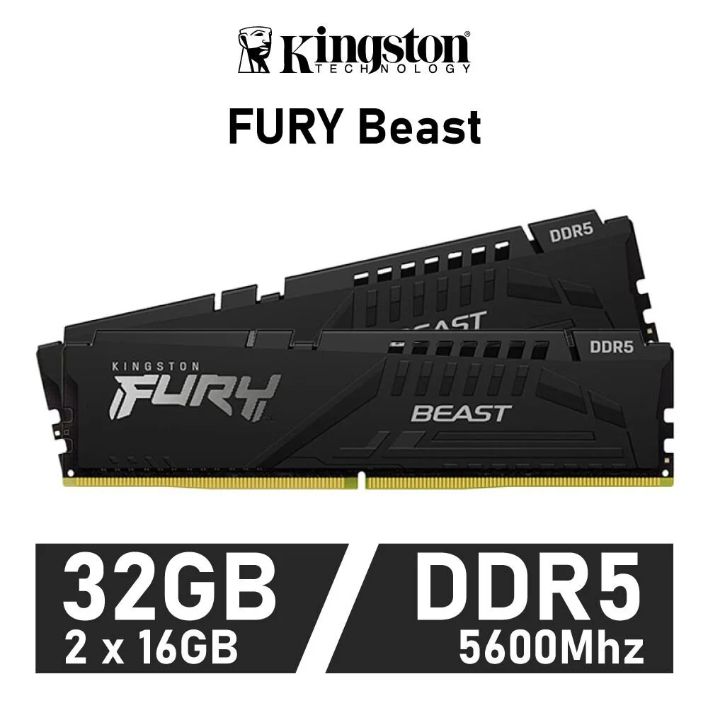 32GB (16GBx2) DDR5 5600MHz RAM (แรมพีซี) KINGSTON FURY BEAST (KF556C40BBK2-32)
