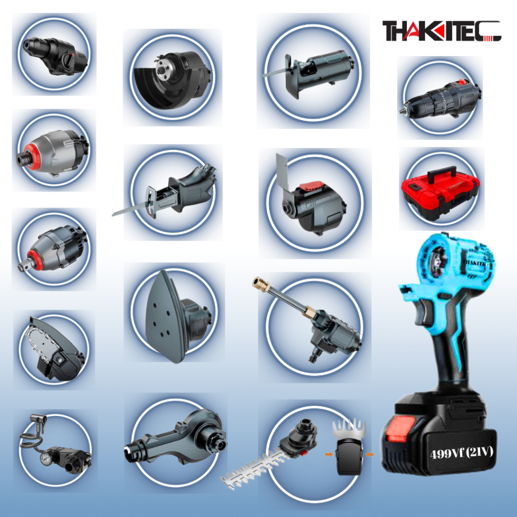 THAKITEC เครื่องมือช่างไร้สายเปลี่ยนหัวได้ มาพร้อมหัว 16 แบบ หลากหลายเครื่องมือ สําหรับแบต Makita และ THAKITEC 499Vf