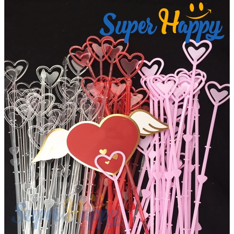 ก้านเสียบการ์ด (ยกห่อ50ก้าน) แบบพลาสติก 34 ซม. วาเลนไทน์ ไม้เสียบการ์ดอวยพรใส่ช่อดอกไม้