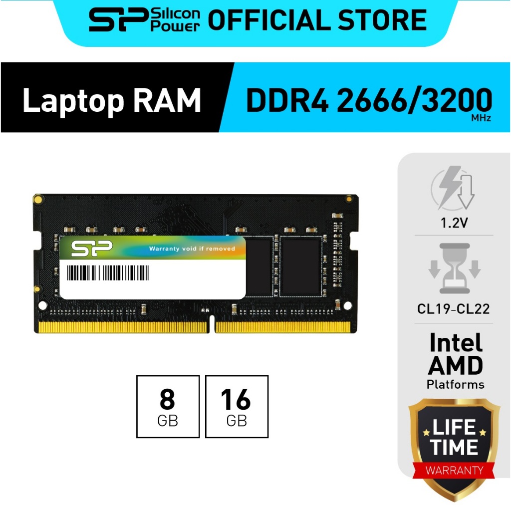 Silicon Power DDR4 RAM Notebook SODIMM แรมสำหรับโน๊ตบุ๊ค  8GB/16GB 2133/2400/2666/3200Mhz - รับประกันตลอดอายุการใช้งาน