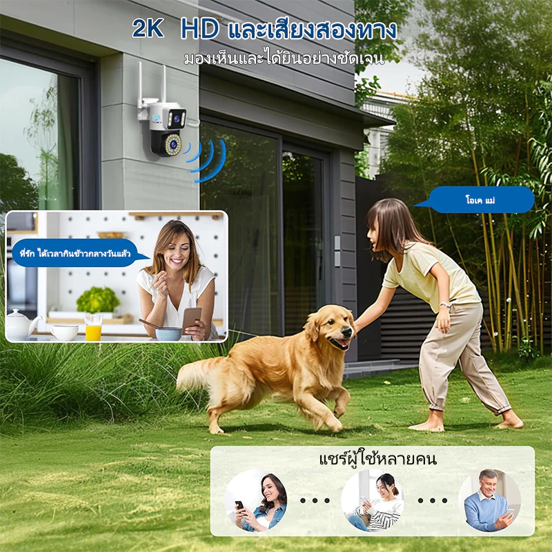 (รับประกัน 1 ปี)YOOSEE กล้องสองเลนส์ WiFi หน้าจอคู่ 2กล้อง ดูพร้อมกันได้ Full HD ​5MP กลางคืนภาพสี กล้องวงจรปิดไร้สาย