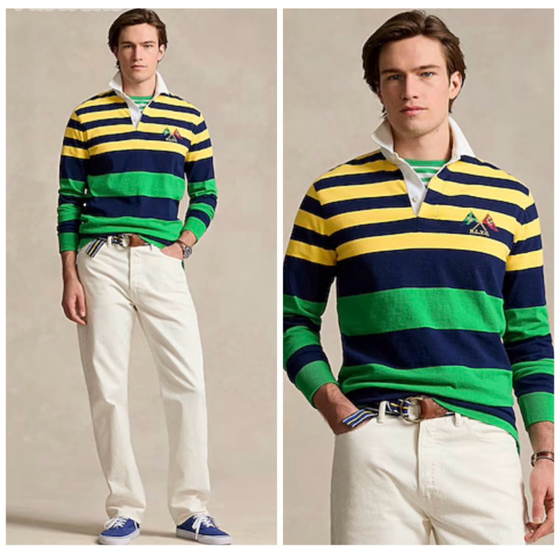 POLO RALPH LAUREN CLASSIC FIT STRIPED JERSEY RUGBY SHIRT POLO SHIRTSสินค้าช็อปไทย