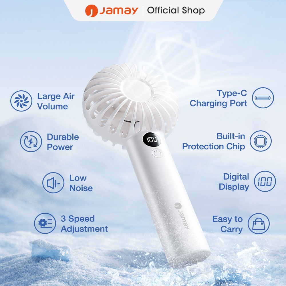 JAMAY พัดลมพกพา พัดลมมินิ 3 แรงลม แบต 1200mAh ระบายความร้อนได้ 6 ชม. พัดลม USB ไร้เสียง