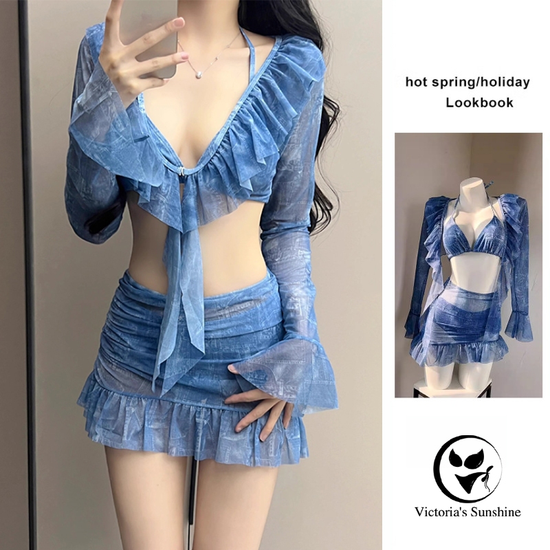 ชุดว่ายน้ำ bikini ชุดบิกินี่ กระโปรง ชุดว่ายน้ําเซ็กซี่ ไปเที่ยวทะเล มีฟองน้ำ#0791