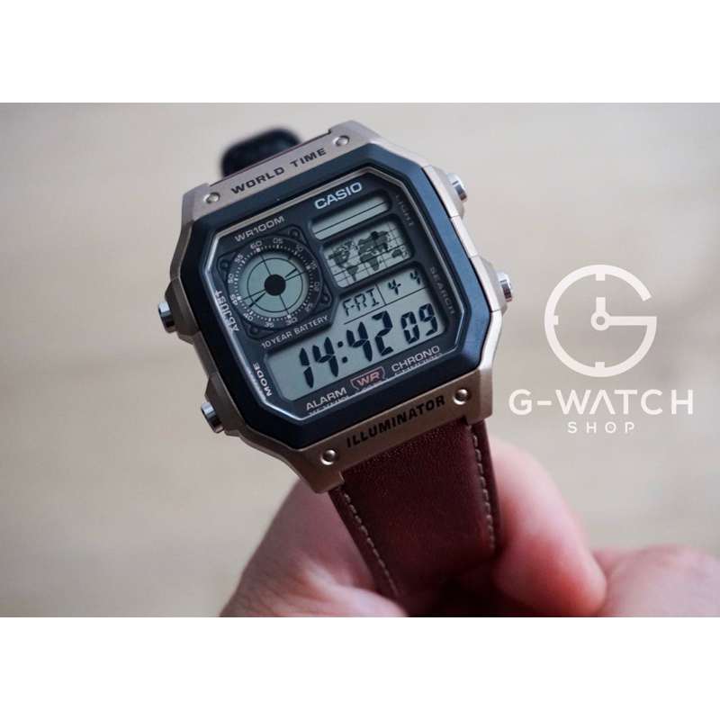 [มีสินค้าพร้อมจัดส่ง] CASIO Digital Leather Strap AE-1200WHL-5AV, AE-1200WHL-5A, AE-1200WHL-5, AE-1200WHL, AE-1200