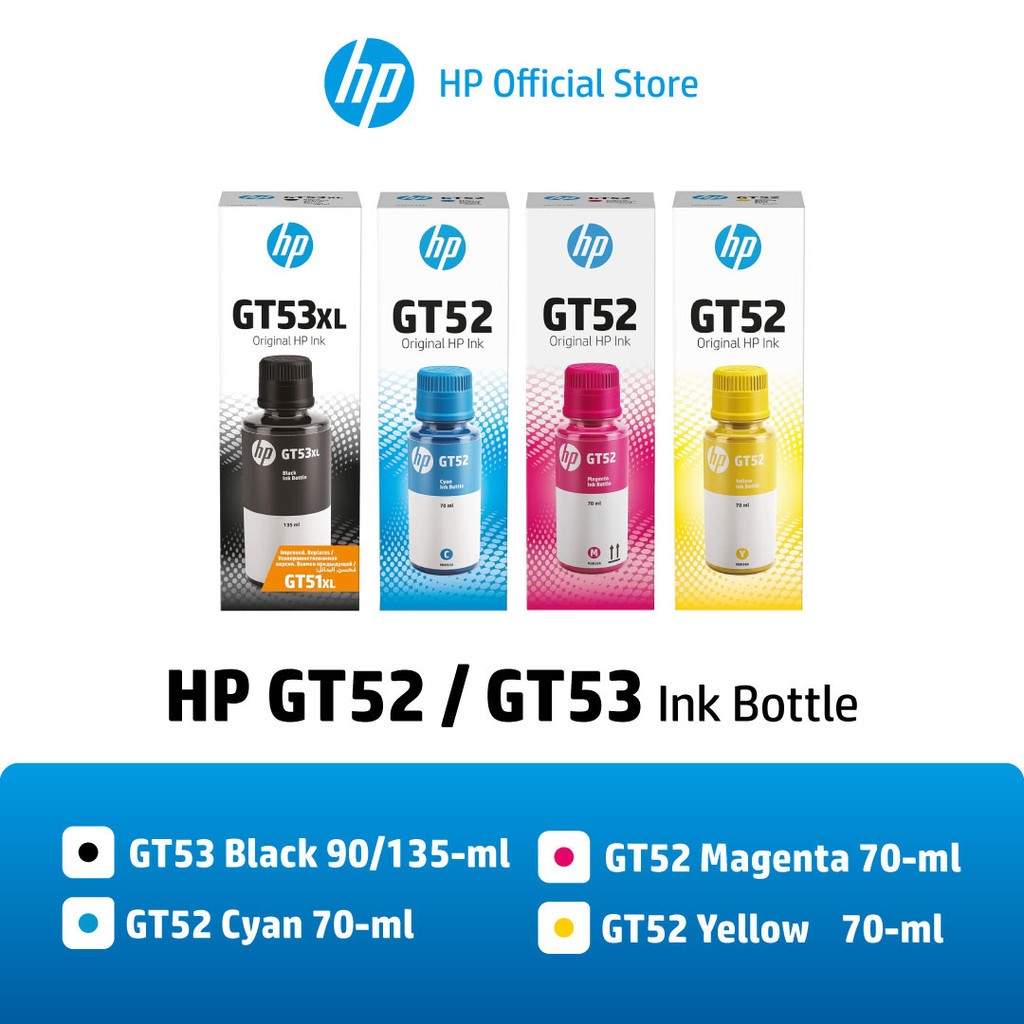 HP GT53 / GT52 Original Ink Bottle (1VV22AA,M0H54AA-56AA)