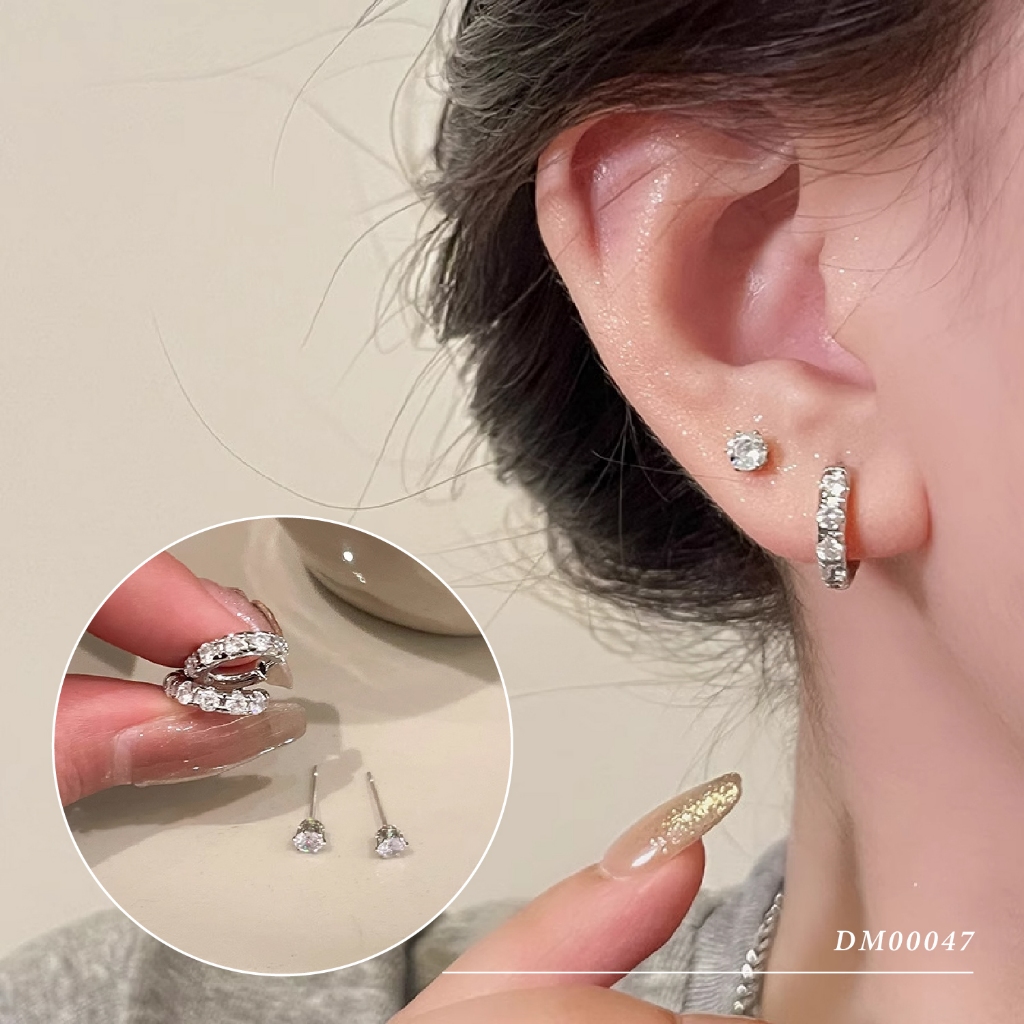 ส่งฟรี ! Sweetssparkles ต่างหูเกาหลี ก้านเงินแท้ ต่างหู ชุบทอง 14k ประดับคริสตัล สวยมากๆ Earring Fashion DM00047