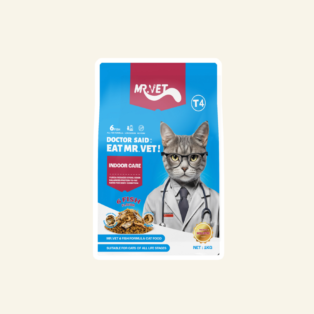 Mr.Vet อาหารแมวมิสเตอร์เว็ท อาหารเม็ดผสมฟรีซดราย โฮลิสติกส์ช่วยลดขนล่วง ขนาดบรรจุ  1 กก.