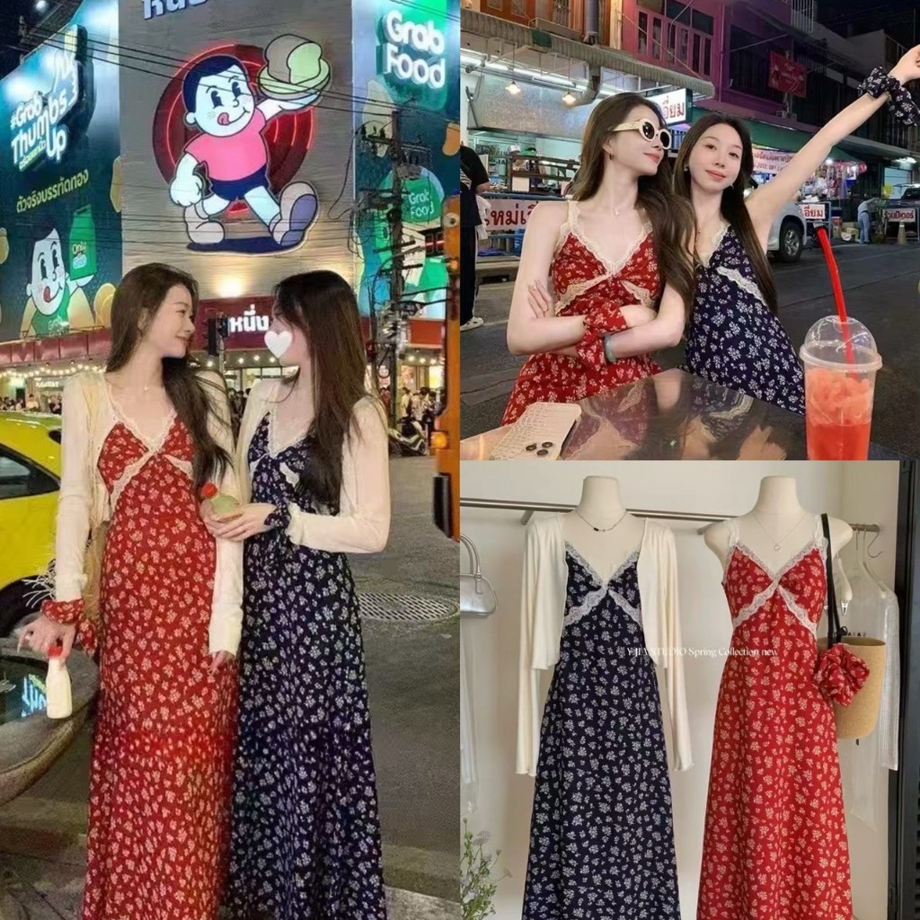 เดรสยาวสายเดี่ยวลายดอกไม้รุ่น 7787 TAG Y.JIA STUDIO 🇰🇷🇰🇷