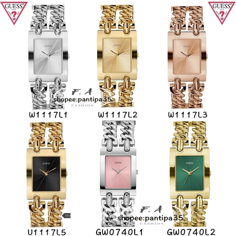 F.A Guess ของแท้100% นาฬิกาข้อมือผู้หญิงสายโซ่ย้อนยุคแฟชั่นเหลี่ยมเรียบง่าย W1117L1 W1117L2 W1117L3 GW0740L1นาฬิกาแบรนด์