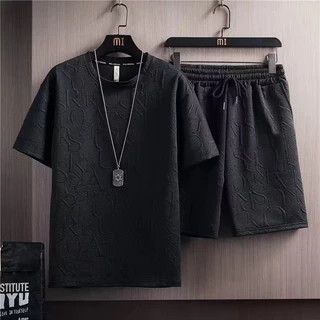 เสื้อทีเชิร์ต (เสื้อ+กางเกงขาสั้น) ยืดคอปก+ซิป ผู้ชาย สไตค์ เกาหลี เนื้อผ้าเย็นสบาย