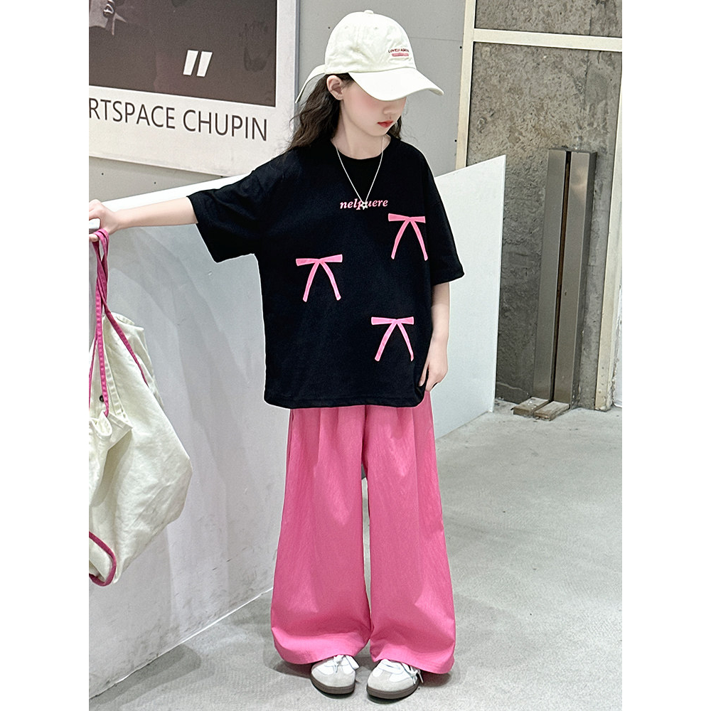 Yout-children girl เสื้อผ้าเด็ก ผ้าCotton  'bow' เสื้อน่ารักสีดำ top เสื้อยืดคอกลม โคตรนุ่ม แขนสั้น
