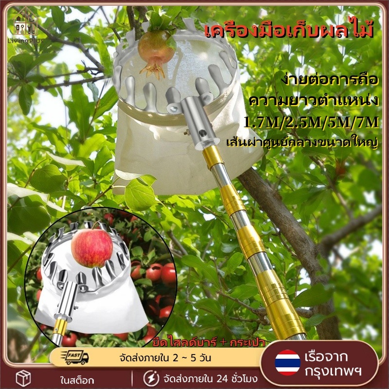 ไม้สอยผลไม้ ด้ามยืดหดได้ 1.7/2.5/5/7M ไม้สอยมะม่วง ที่สอยผลไม้ อุปกรณ์เก็บผลไม้ ปลอดภัย ใช้งานง่าย