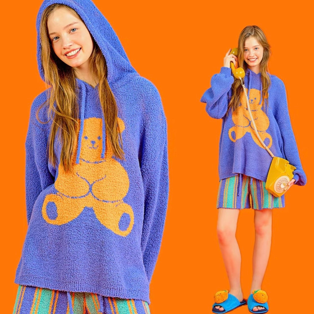 ส่งจากไทย🌈เซตชุดนอน Hood Pajama Set Teddy Bear เซตเสื้อ+กางเกง น่ารักมาก ใส่นอน Wiggle Wiggle ของแท้ 21015