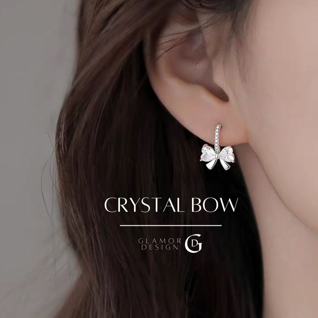 GLAMOR✨ตุ้มหูเงินแท้ Crystal Bow ต่างหูโบว์ ต่างหูแฟชั่น ตุ้มหูเงิน ต่างหูผู้หญิง ต่างหูเพชร ง่ายๆ