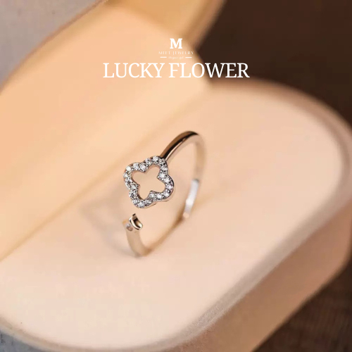MEET💕แหวนเงินแท้ Lucky Flower แหวนผู้หญิง แหวนเงินแท้ แหวนปรับขนาดได้ แหวนเรียบหรู แหวนมงคล