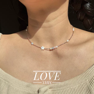 LT-สร้อยคอ handmade มินิมอล ลูกปัดญี่ปุ่นปล้องจิ๋ว สีโรสโกลด์ แต่งด้วยมุกน้ำจืด หิน เปลือกหอย น่ารักมาก