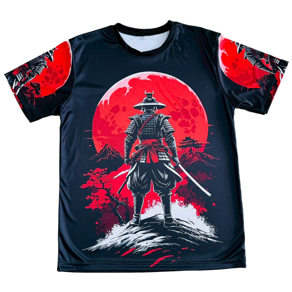 เสื้อยืดลายซามูไรสีดำสุดเท่