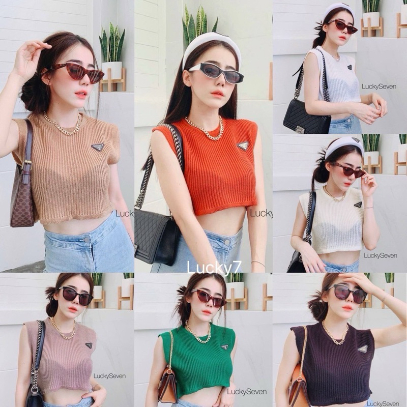 BY IRA  พร้อมส่ง  เสื้อไหมพรมพรมแขนกั๊คหรอปท็อป ทรงคอกลมมินิมอล