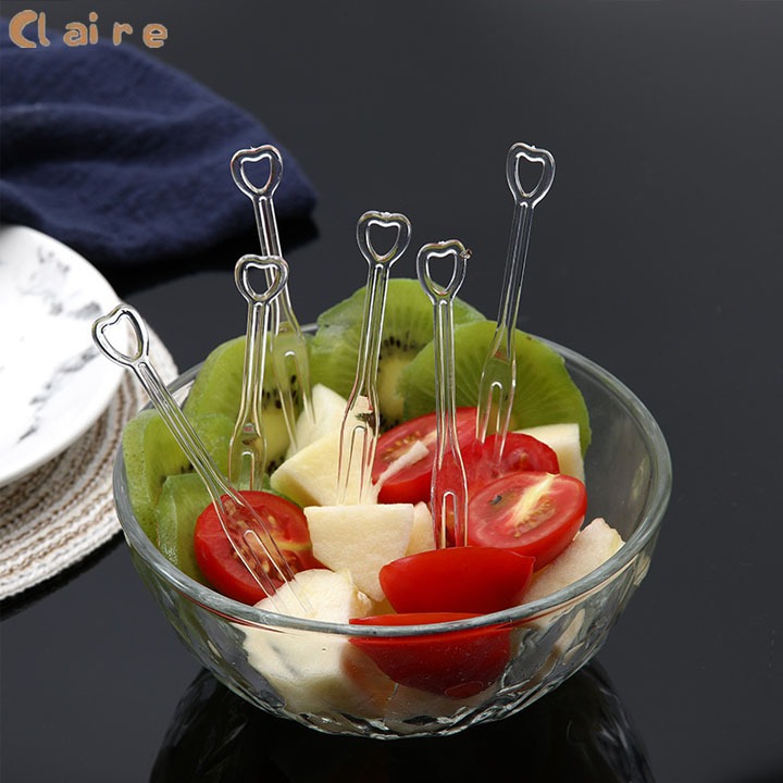 COD ส้อมจิ้มผลไม้ 100pcs ส้อมพลาสติก  ไม้จิ้มผลไม้ Claire